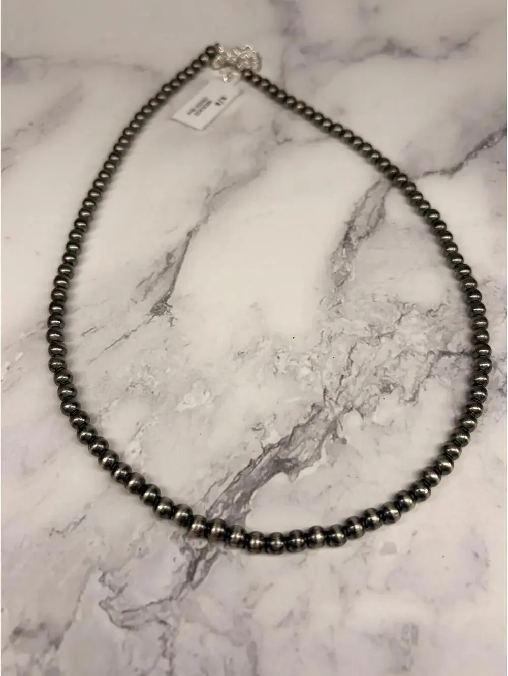 Sterling‎ Silver Navajo Pearl Necklace 5mm Beads 18” + Extender Western Jewelry